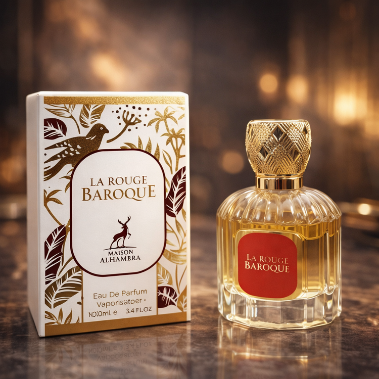 ادکلن مردانه زنانه شرکت الحمبرا مدل باروک لا رژ رایحه باکارات سفید حجم 100 میل